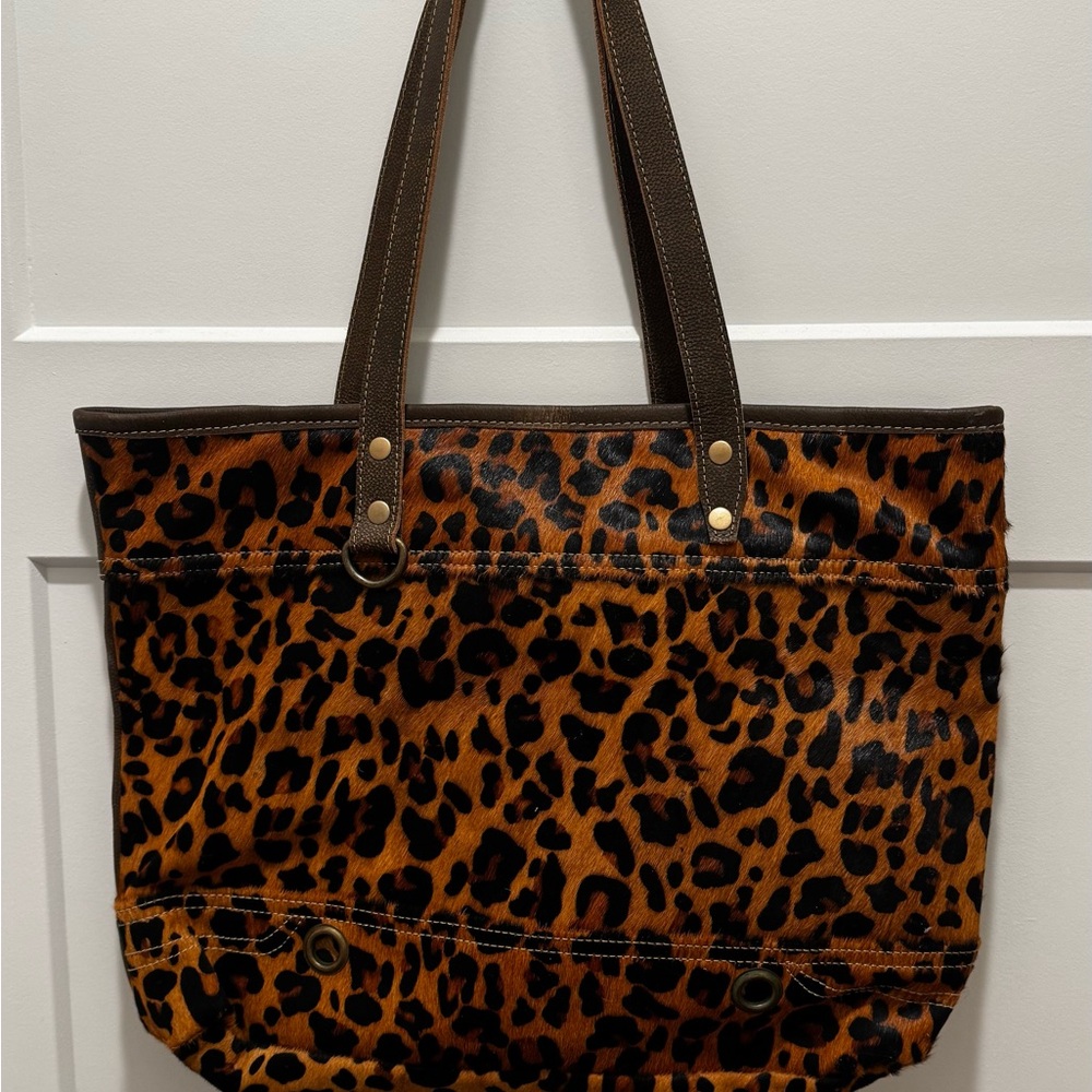 Myra Bag Leopard Clinch Upcycled Leather & Hairon Tote Bag